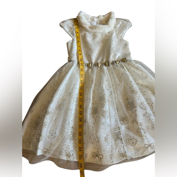 JONA MICHELLE White Silver Gold Glitter Tulle Fur Collar Holiday Party Dress 5yo - Picture 6 of 10